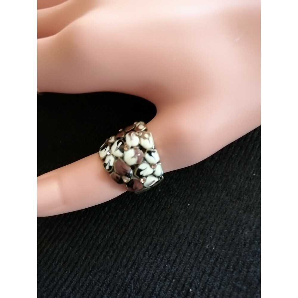 Vintage Enamel Floral Rhinestone Ring Size 7.5